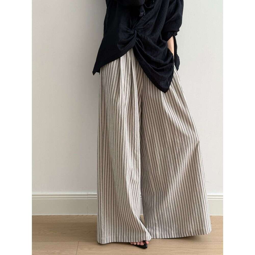 Yanshuang Simple Vertical Striped Casual for Women Summer New Loose Fit Wide-Leg Floor-Length Pants