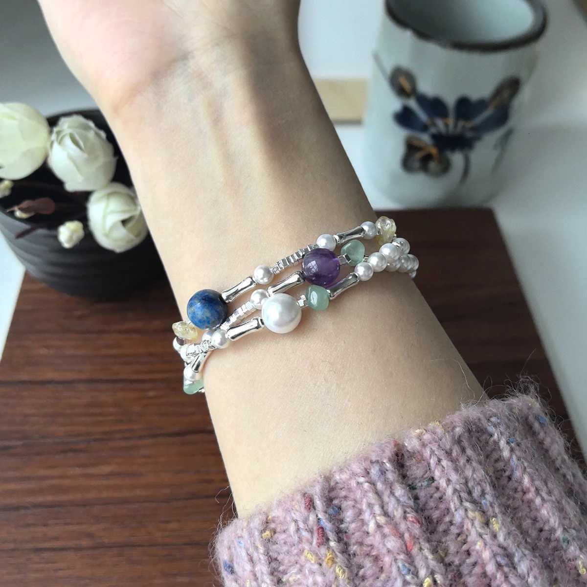 925 Sterling Silver Natural Pearl Bracelet For Women Gift Aventurine Amethyst Lapis Lazuli Citrine Jewelry Dropshipping W250904