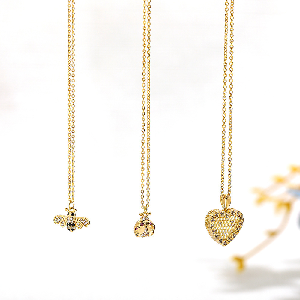 Hot Sale Bee Ladybug Love Heart casual Cute Personality Multi-color Beads Pendant Necklace