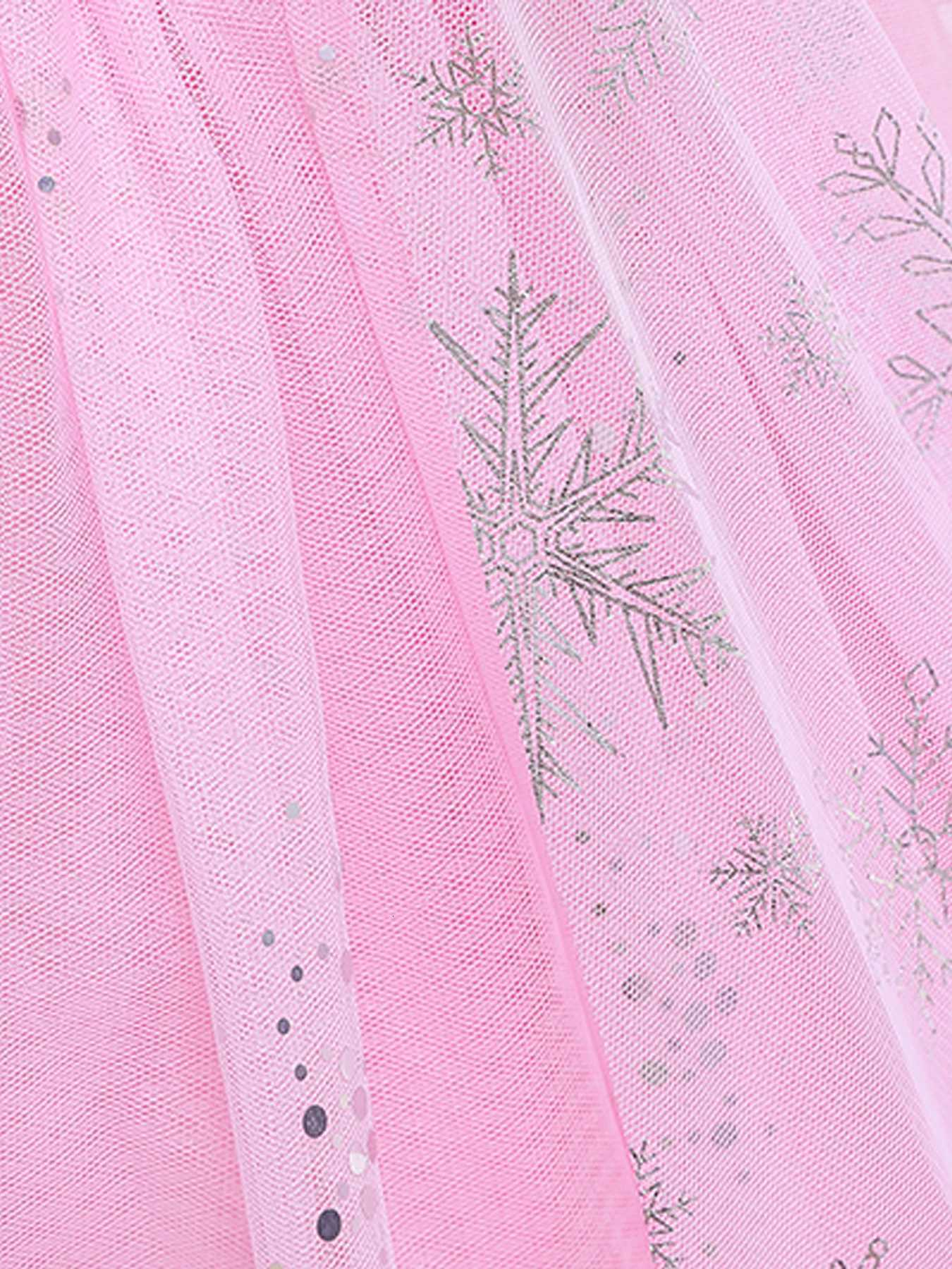 Girls Pink Sequined Mesh Princess Dress Mesh Short Sleeves with Cape Suitable for ParTY Performance Carnival Dress Z250904