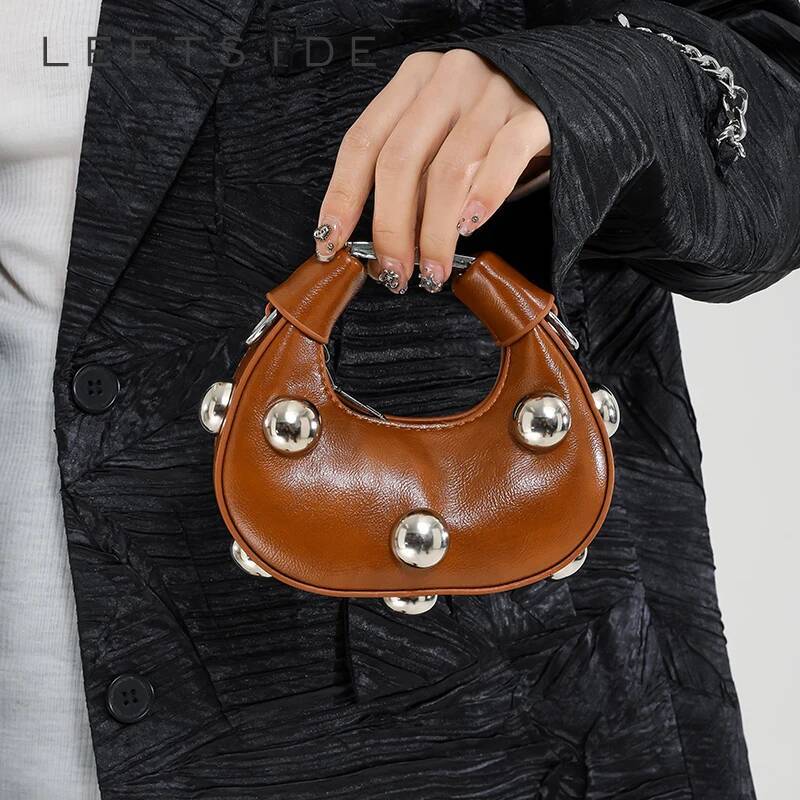 LEFTSIDE Punk Style Design Mini PU Leather Crossbody Bags for Women 2024 Fashion Designer Female Retro Handbags and Purses