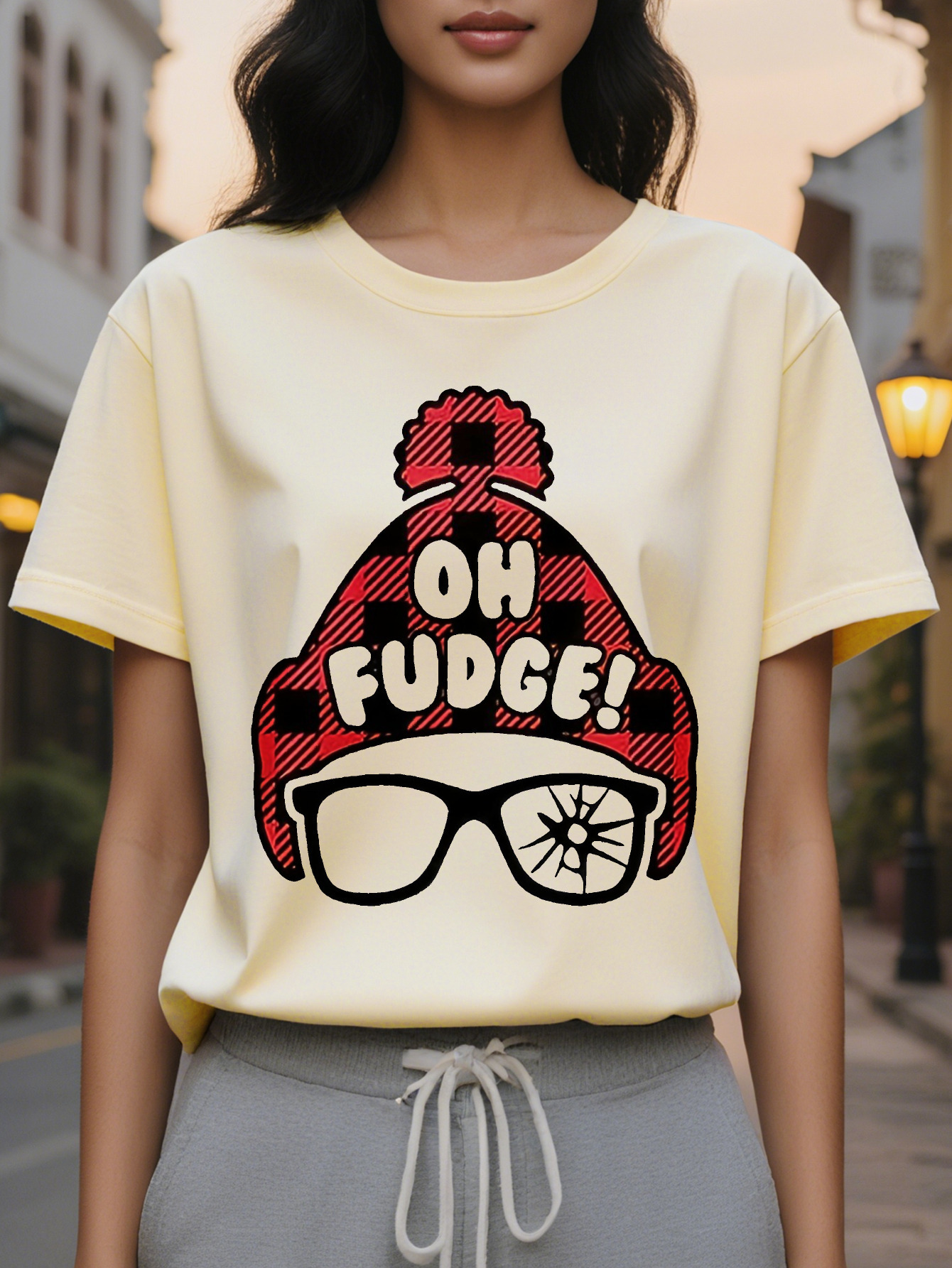 Christmas Graphic Print Fit Short Sleeve Classic Crew Neck Relaxed Casual Tee Women Perfect for Daily Wear Womens