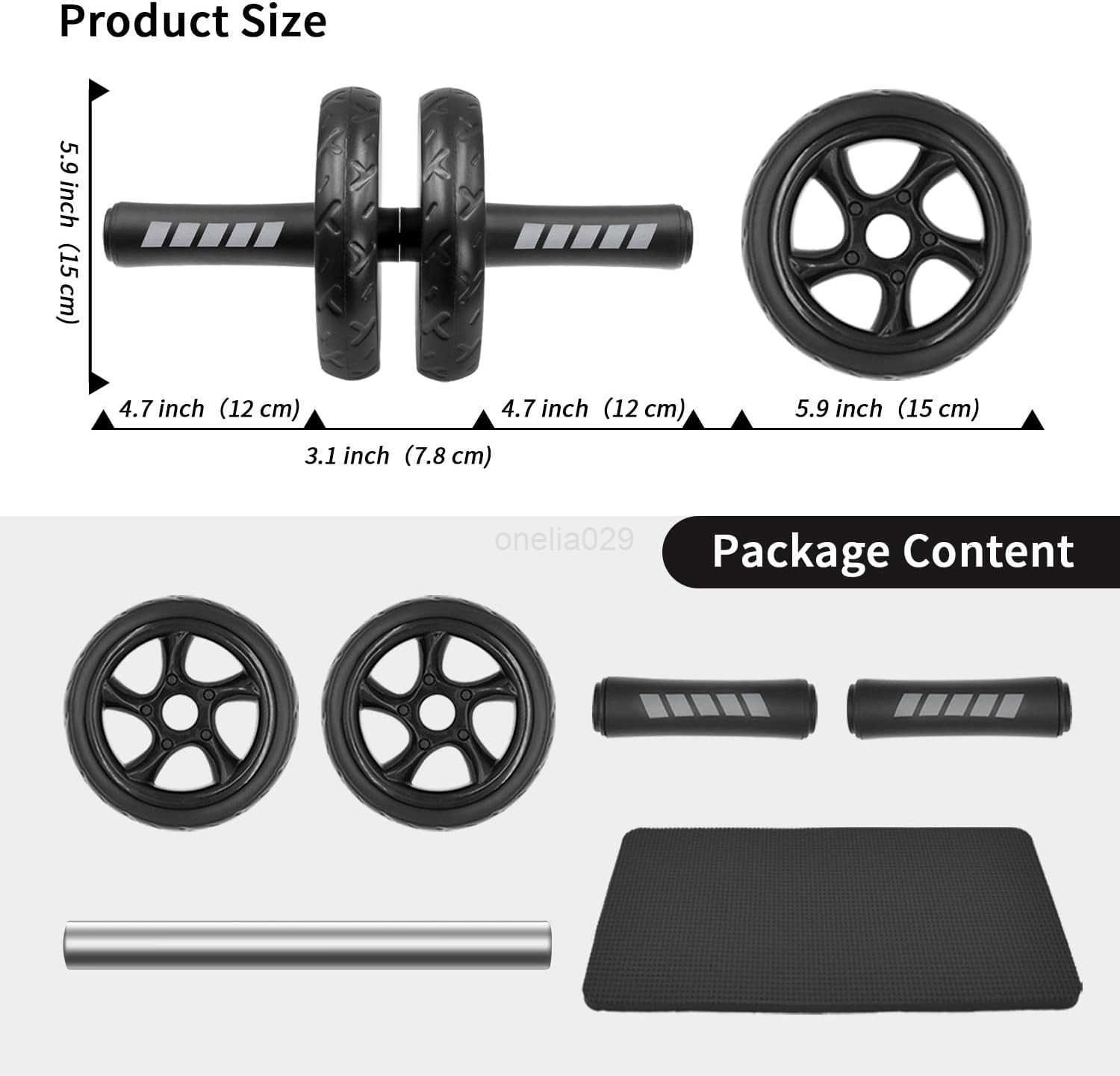 Ab Wheel RollerAbs Core Workout Exercise Wheel with Knee Pad Double Wheel Set with Dual Fitness Strength Training Modes at Gym or Home W250904