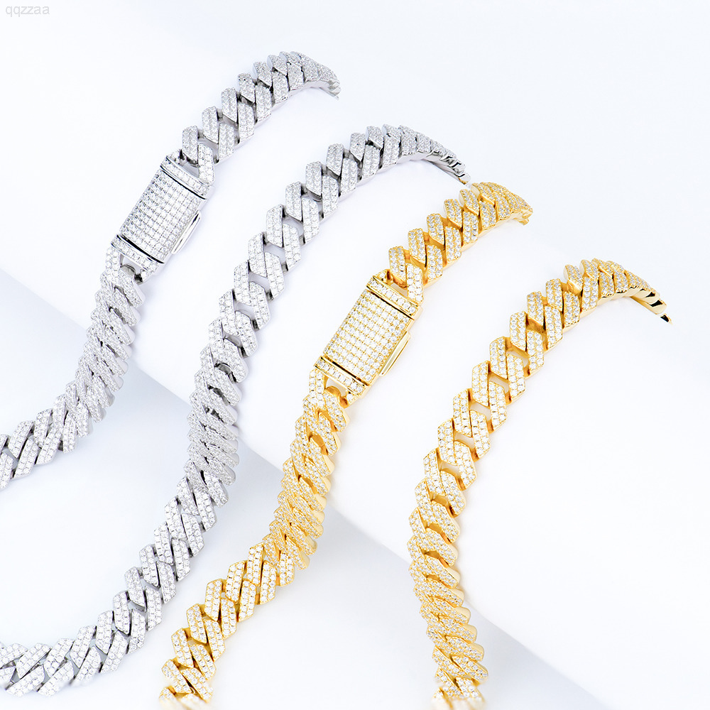 Custom Fine Jewelry 8mm 18k Gold Plated 925 Sterling Silver Mossanite Moissanite Diamond Cuban Link Chain Necklace for Men Gift