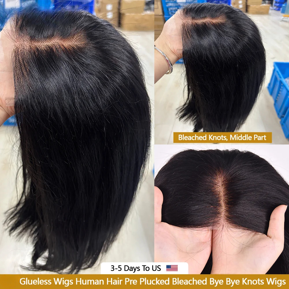 Short Bob Wig Transparent Lace Frontal Wigs Straight Bob Wig Human Hair 100% Pre Plucked Gluelesss 13x4 HD Lace Front Wigs for Black Women