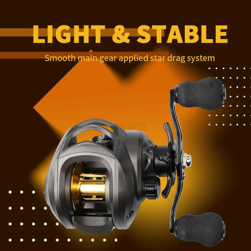 Baitcasting Fishing Reel Lightweight Aluminum Spool Fishing Reel 176Lbs Drag Magnetic Braking System 721 HighSpeed Gear Ratio Saltwater Freshwat W2509