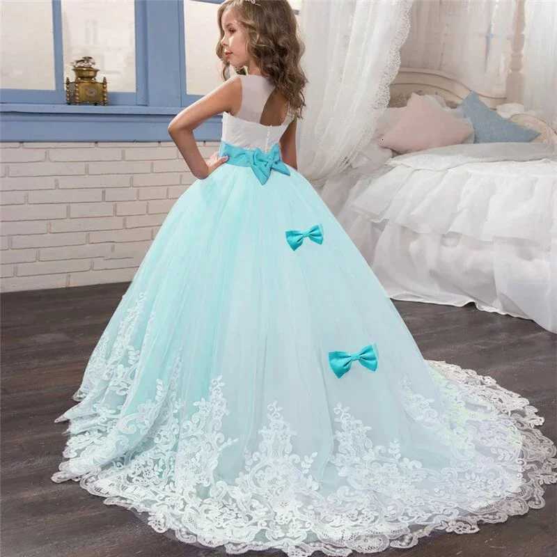Teen Girls Princess Pageant Dress Long Bridesmaid Kids Prom Gown Children Wedding Party Floral Lace Dress 6-14 Years Kids Dresses Z250904