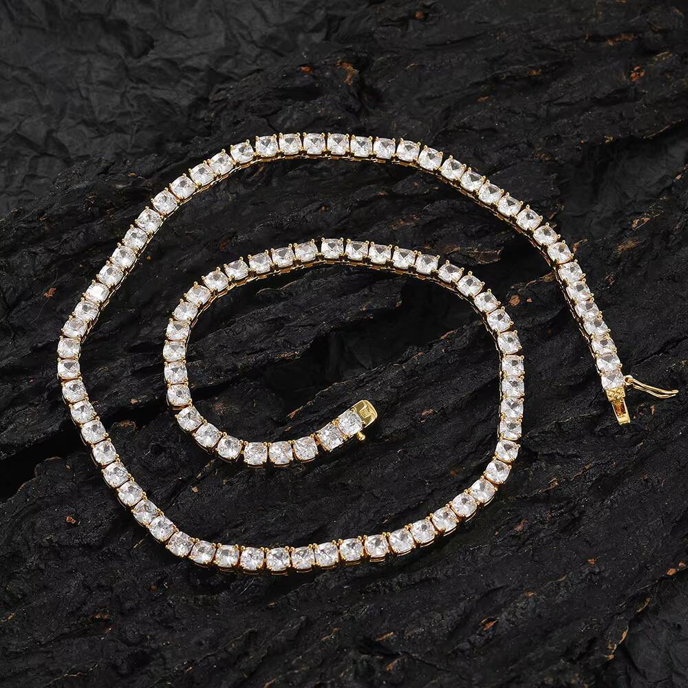 4MM Square Shape Copper Zircon Iced Out Tennis Chain Bracelet Hip Hop Jewelry