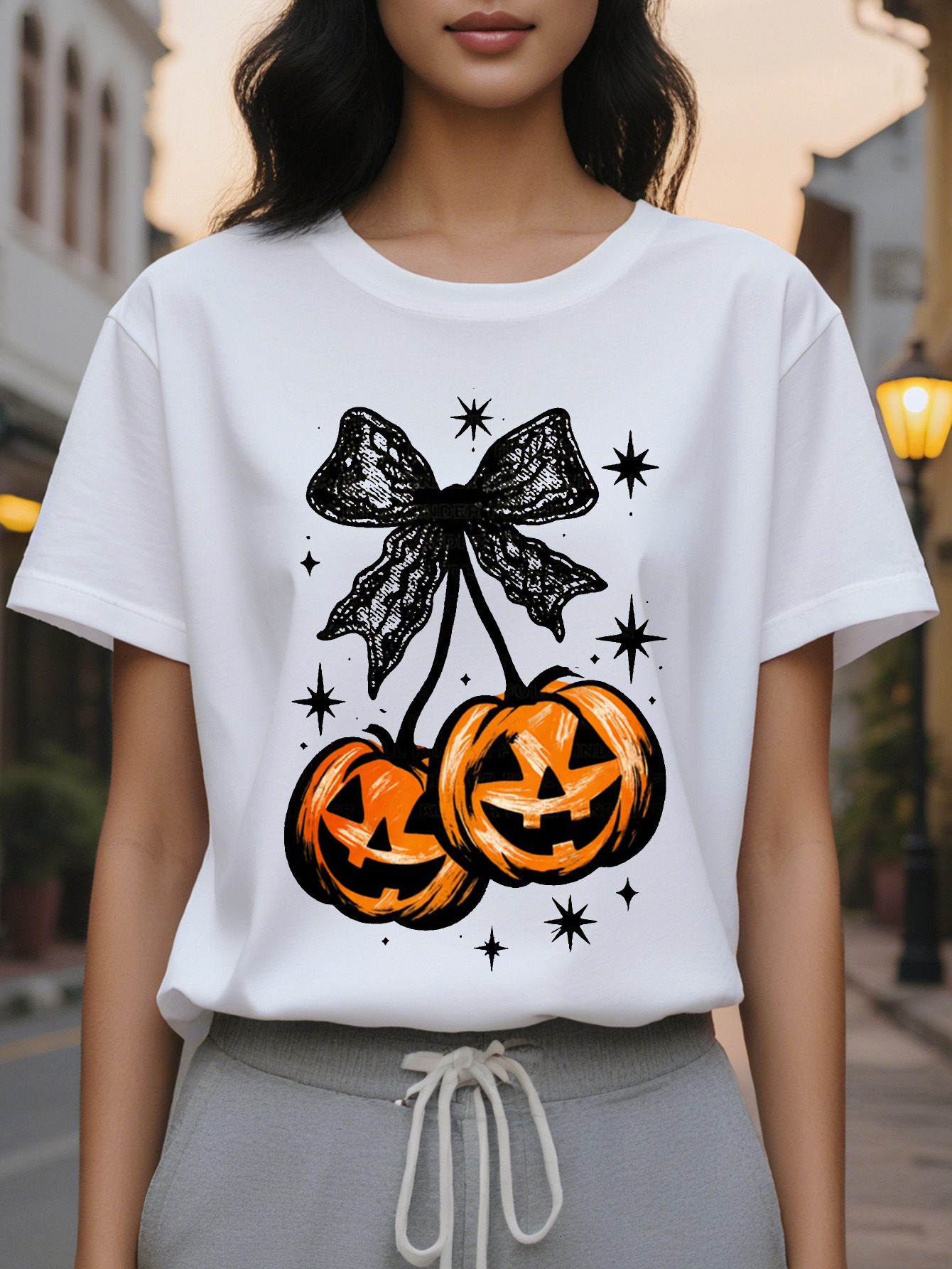 Large XL Women S Pumpkin Bat Graphic Sweatshirt Beige Loose Fit Pullover with Jack O Lanterns Round Neck Top for Party Plus Size