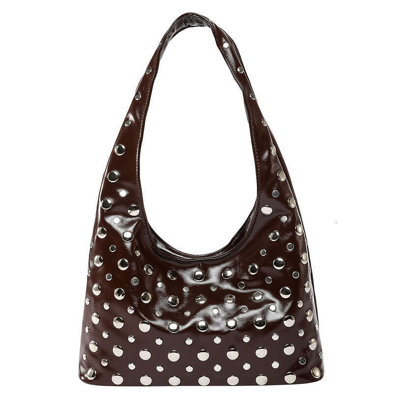 European and American Fashion Women's 2025 New Casual Personality Trendy Cool Niche Polka Dot Rivet Single Shoulder Underarm Tote Bag