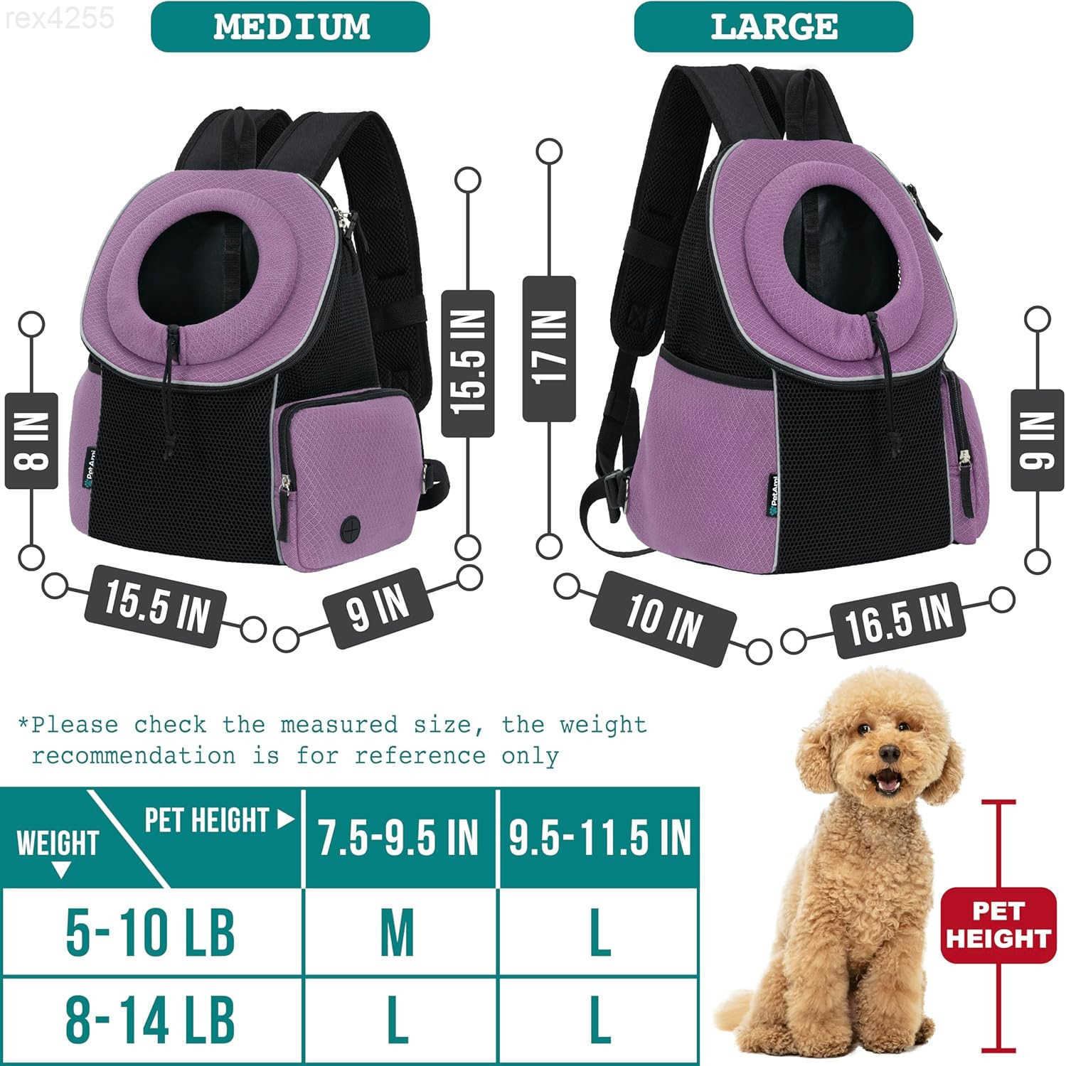 Dog Front Carrier Backpack Ventilated Adjustable Dog Pet Cat Chest Carrier Backpack Dog Carrier for Hiking Camping Travel Small Dog Puppy Medium Cat C