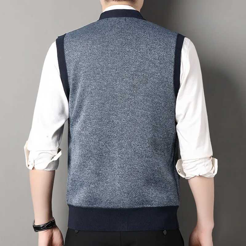 Autumn Winter Mens Sleeveless Knitted Cardigan Middleaged and Elderly Mens Warm Vest Coat Casual Fit Daily Hair Sweater VestXJ250904