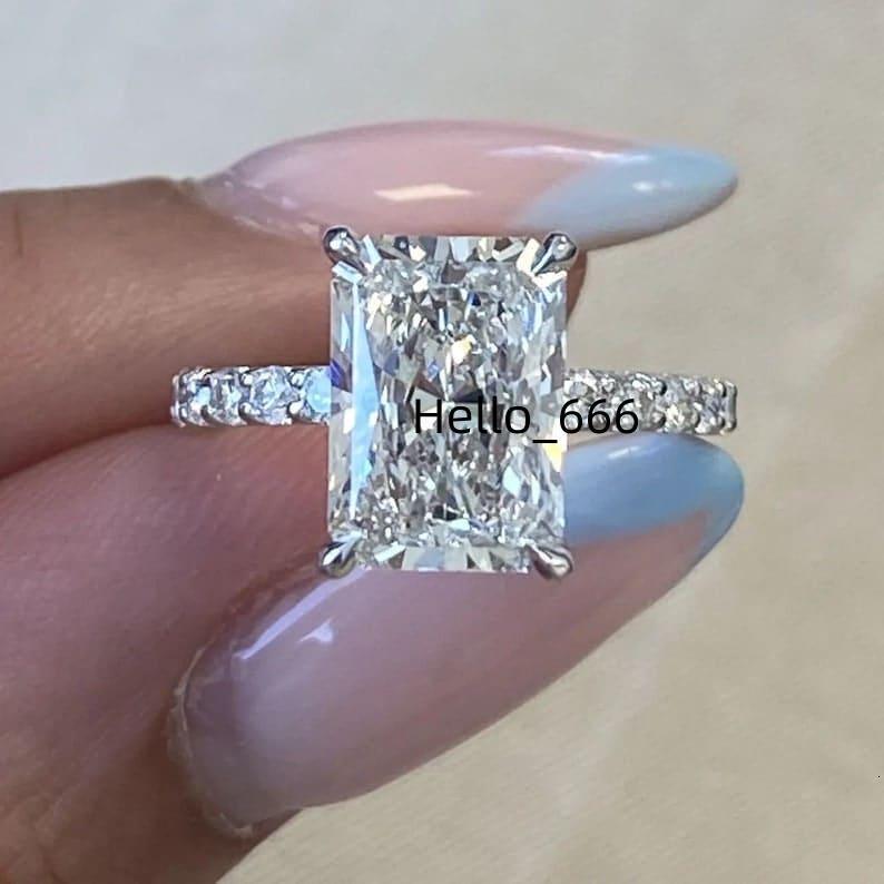 30 CT Radiant Cut Moissanite Four Claw Prong 14k White Gold Engagement Ring