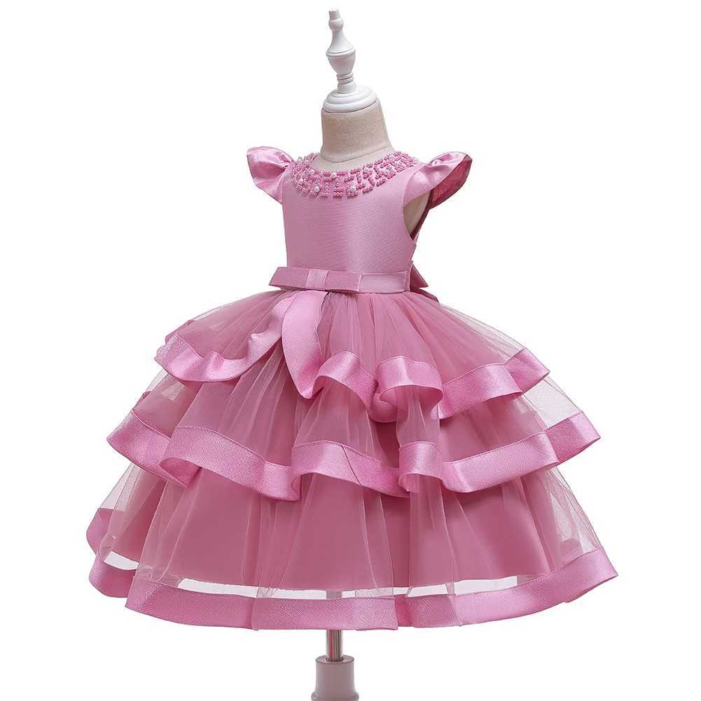 5701 Pink Elegant Party Beaded Dress for Girls Fluffy Cake Dress Suitable for Childrens Birthdays Z250904