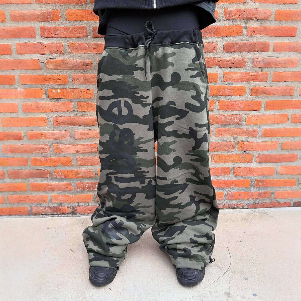 Winter Y2K Camouflage Fur Collar Hoodie Letter Print Fashion Street Style Warm Unisex Set