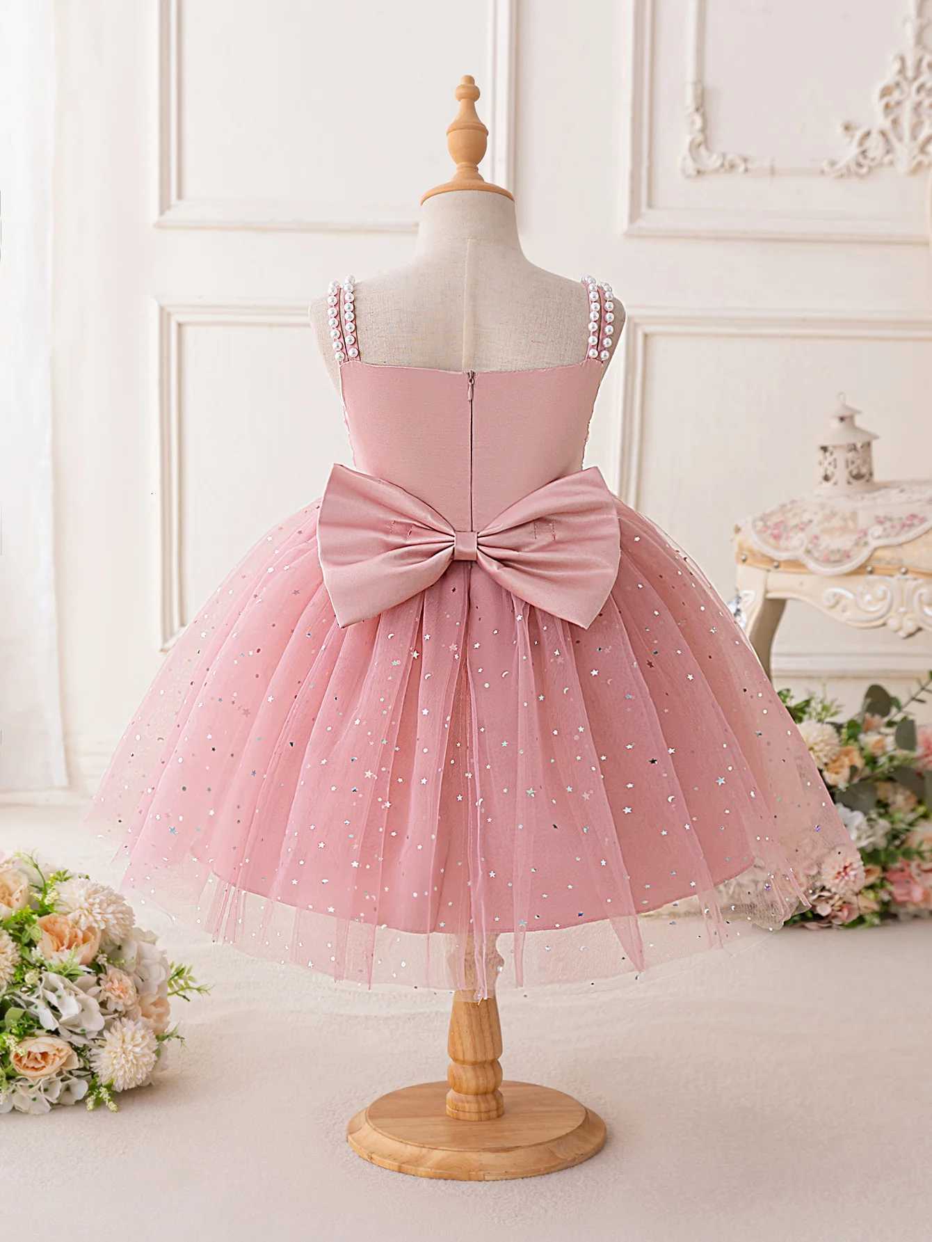 Elegant Shining Sequin Party Girl Dress Fashion Tulle Princess Birthday Prom Dresses for Kids Wedding Bridesmaid Evening Costume Z250904