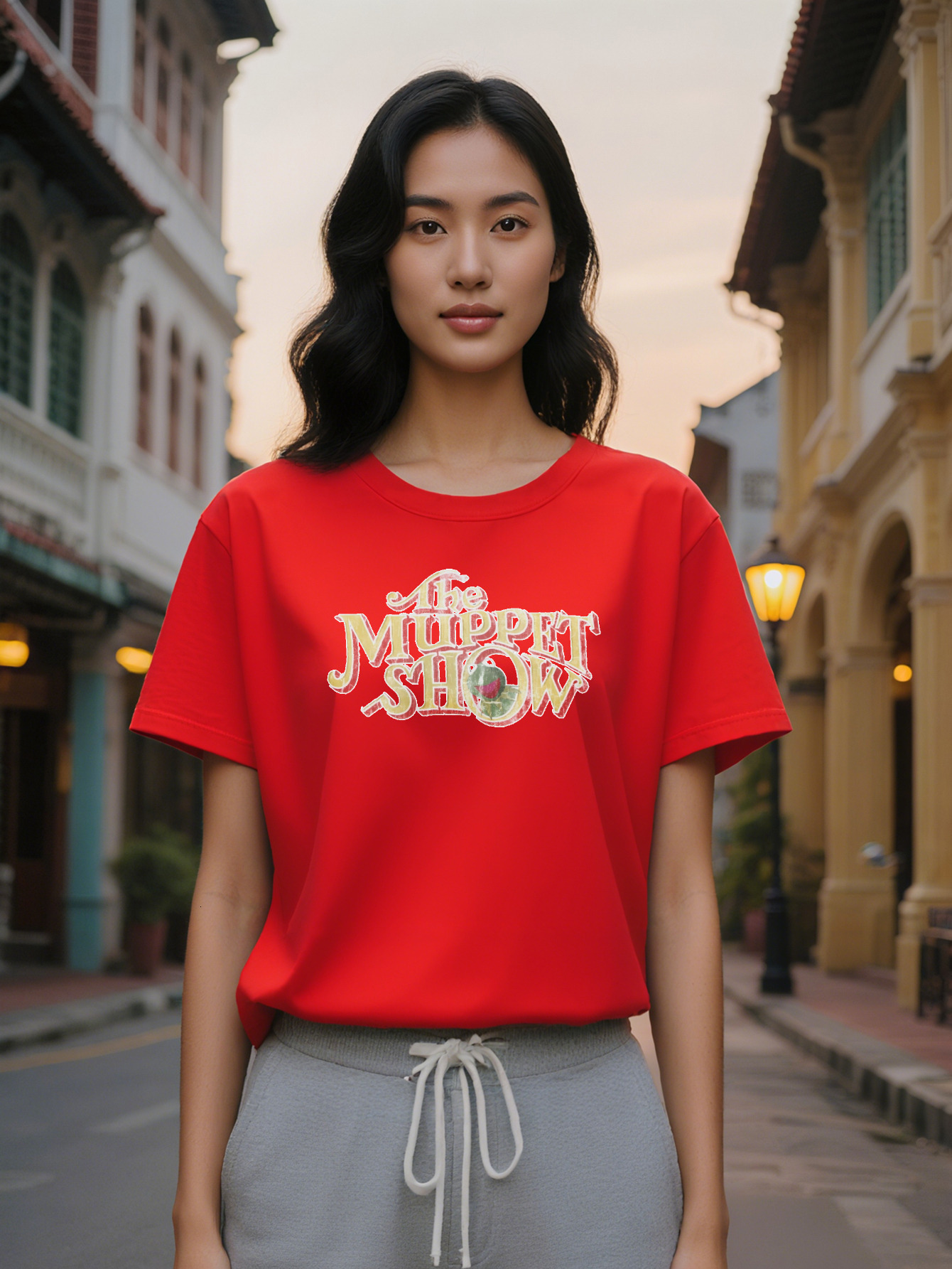 Large XL Casual Versatile Round Neck T-Shirt The Muppet Show Cartoon Frog Print Design Top Gift for Women Plus Size