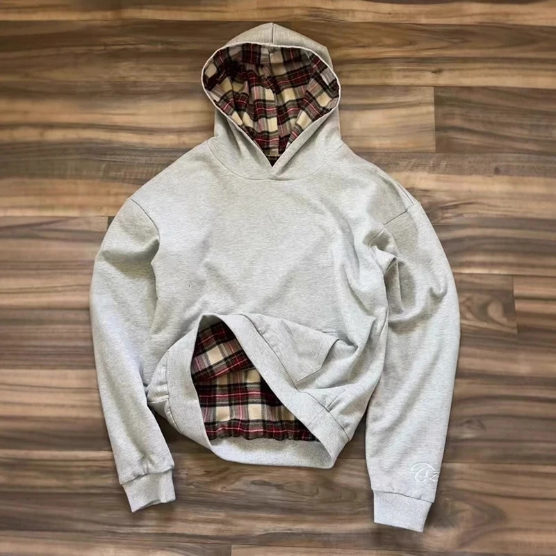 Unisex American HipHop Plaid Print Loose Hoodie Y2K Pullover for Autumn Winter Men Women 250904