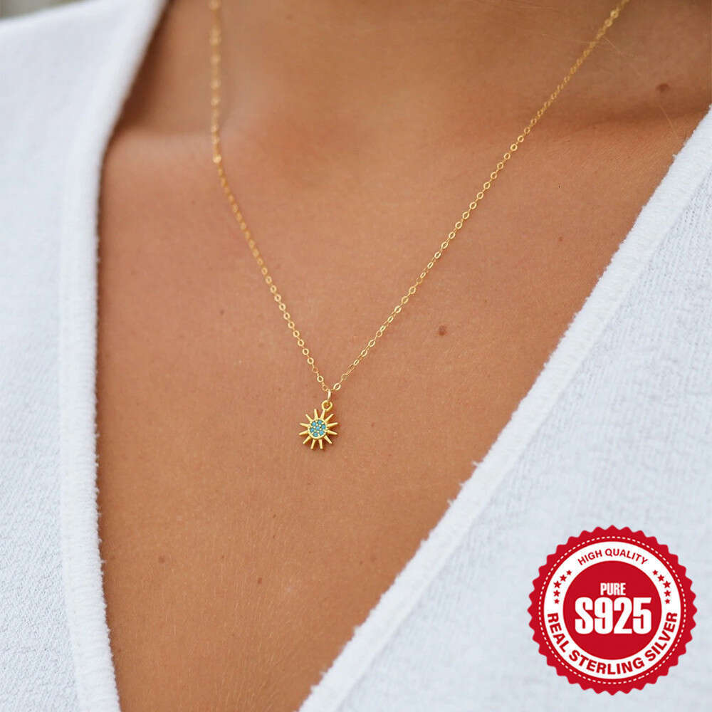 Fashion Niche Style S Pure Sier Butterfly Double Heart Water Drop Round Ball Turquoise Collarbone Necklace for Women