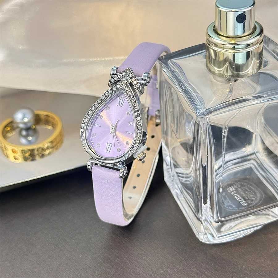 Ladies Waterdrop Shaped Alloy Watch Case Colorf aron Sweet Style PU Strap Fashionable Quartz Watch Elegant Diamond Inlay X250904