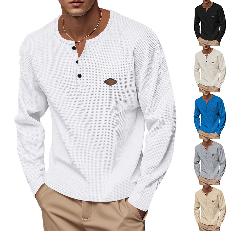 Men's Henley Shirt Long Sleeve Waffle Knit Top American Casual Button Up Quick Dry Shirt Raglan Sleeve Spring Fall Thin Undershirt European size: