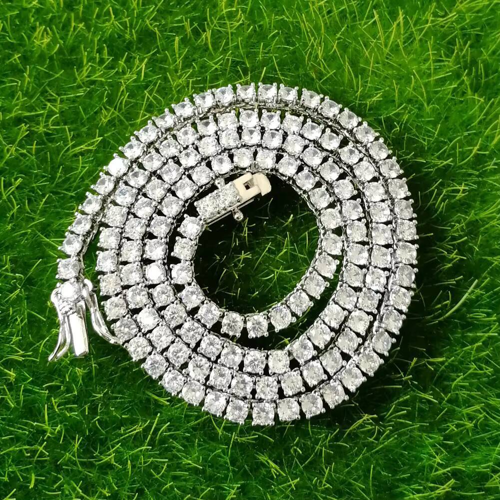 Single Row 3mm 2Zircon Tennis Chain Hip Hop Necklace Fashionable Tennis Chain Necklace