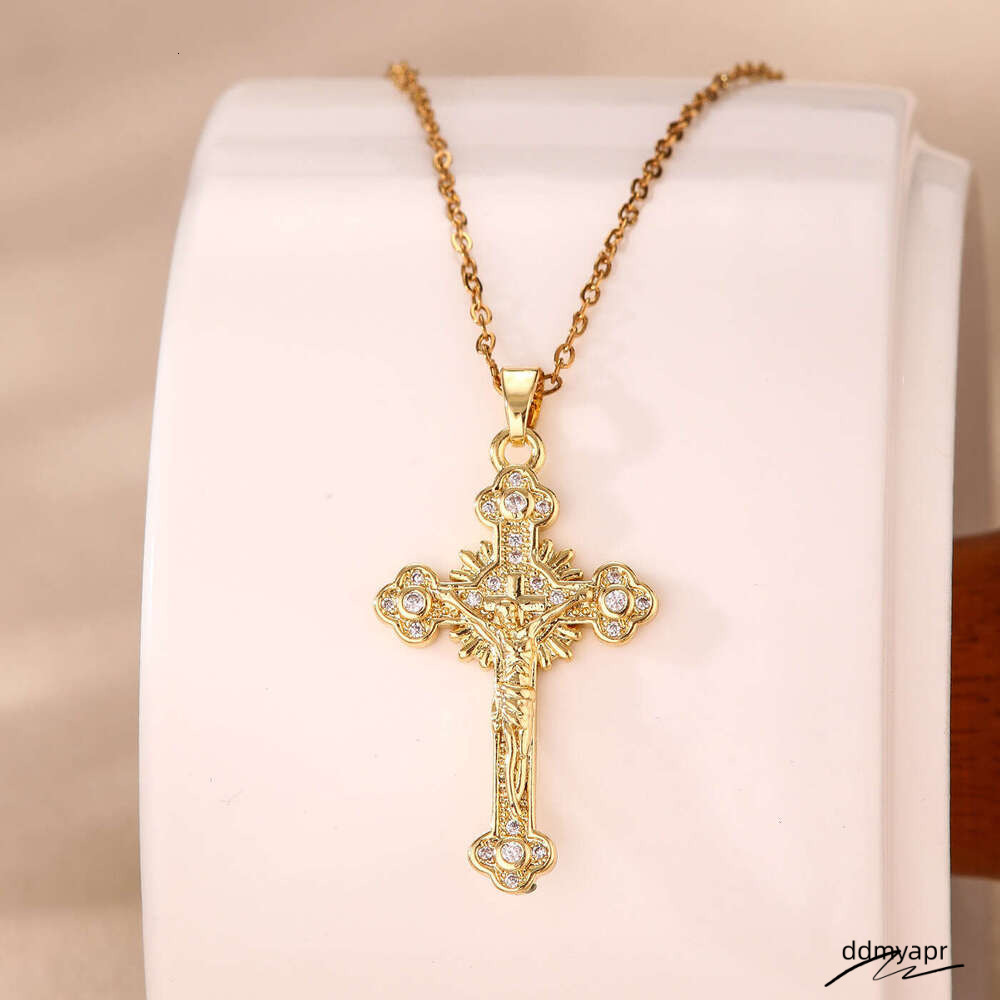 Collections Elegant Cross Pendant Necklace - Stainless Steel Dia-Cut Crucifix Chain Ddmyday For Women (45Cm+5Cm Adjustable) Ddmyday