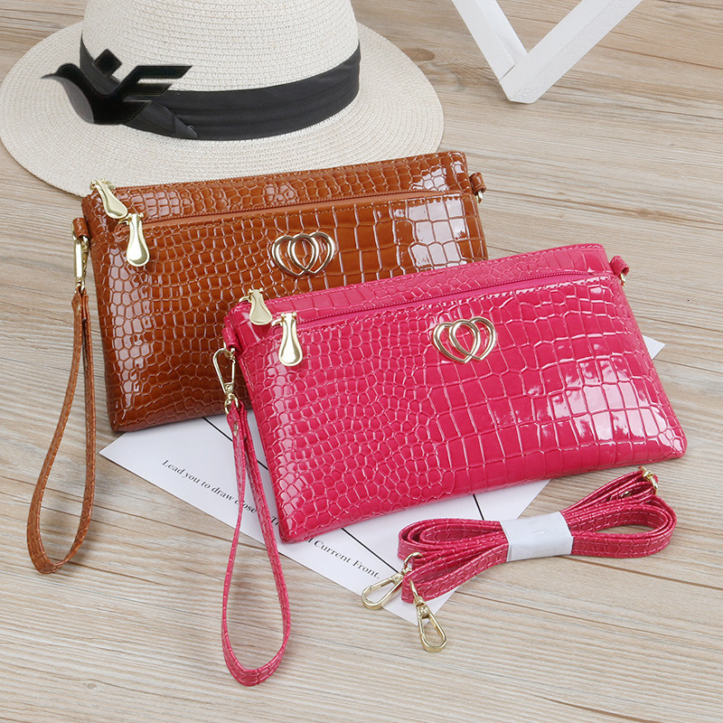 Feiyan Free Shipping New Designer Luxury Shopping Fashion Glossy Patent Leather Crossbody Casual Crocodile Pattern Women's Clutch Small Bag XJ260