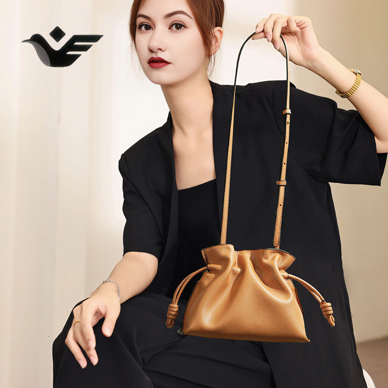 Feiyan Free Shipping New Designer Bag Luxury Shopping Bag Niche Drawstring Soft Cowhide Lucky Bag Genuine Leather High-end Casual Bucket Shoulder Bag 