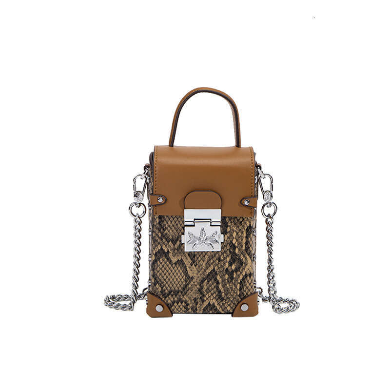 DHEssentials 2025 Retro Snake Print Chain Phone Bag Mini Lock Flap Crossbody Purse