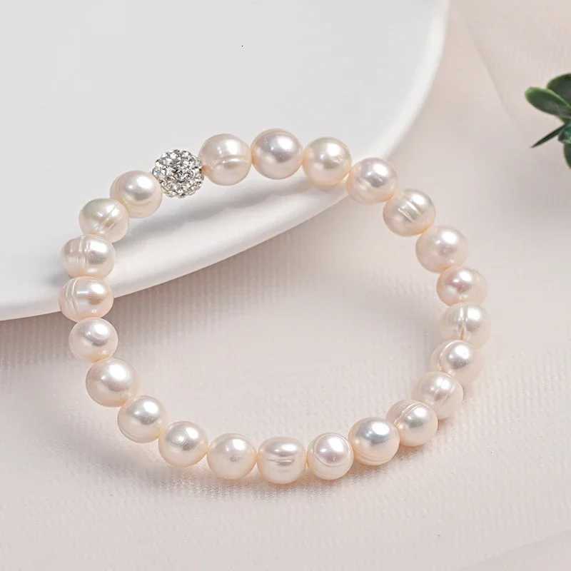 89mm Natural Freshwater Pearls Bracelet for Women Punch Oval Thread Elastic Rope Bracelet Zircon Sphere Bangle Fashion Jewelry Y250904