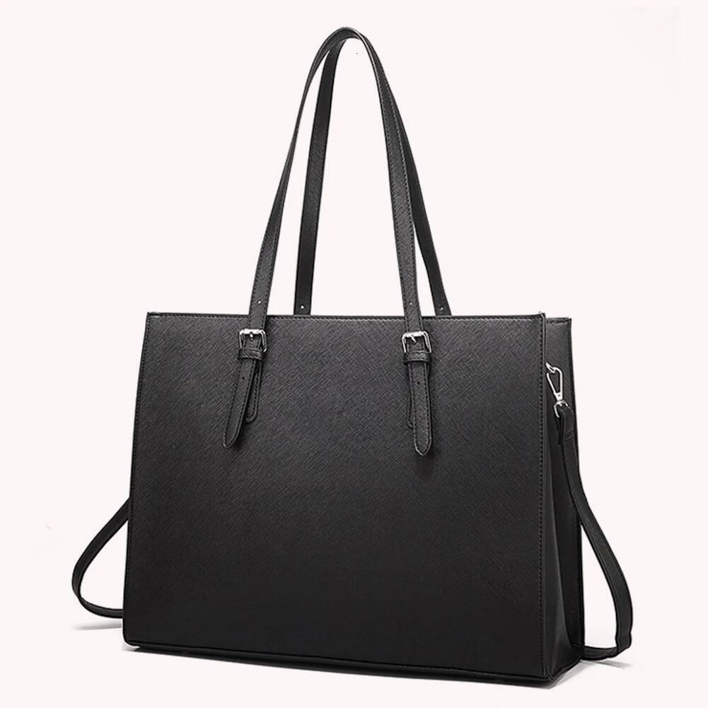 15.6 Inch Laptop Tote Women Retro Shoulder Bag PU Leather Computer Carrying Case Multipocket Large Capacity Business Handbag