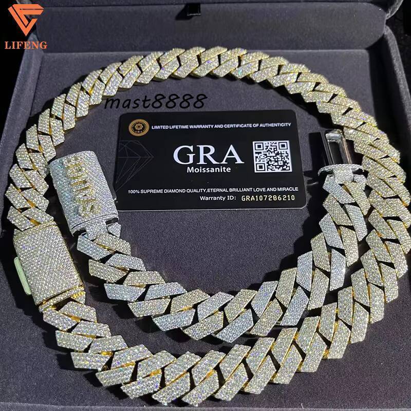 Two Tone Iced Out Moissanite Cuban Link Chain for Men 20mm Custom Name Clasp 925 Sterling Silver Cuban Chain Hip Hop Necklace