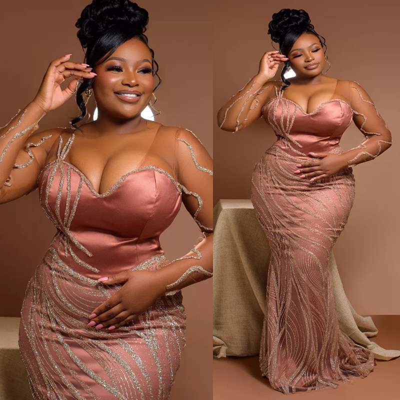 Plus Size Aso Ebi Prom Dress 2025 Evening Dresses Elegant Dresses For Special Occasions V Neck Illusion Beaded Lace Birthday Dress Second Reception Go