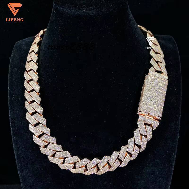 Moissanite Necklace Custom Lock 20mm Cuban Link Chain Ice Out Moissanite Chain Men Silver 925 Hiphop Cuban Link Necklace