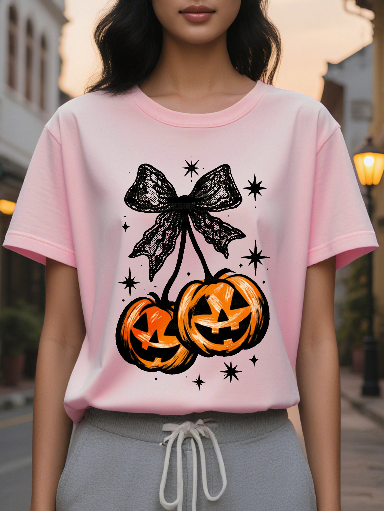 Large XL Women S Pumpkin Bat Graphic Sweatshirt Beige Loose Fit Pullover with Jack O Lanterns Round Neck Top for Party Plus Size