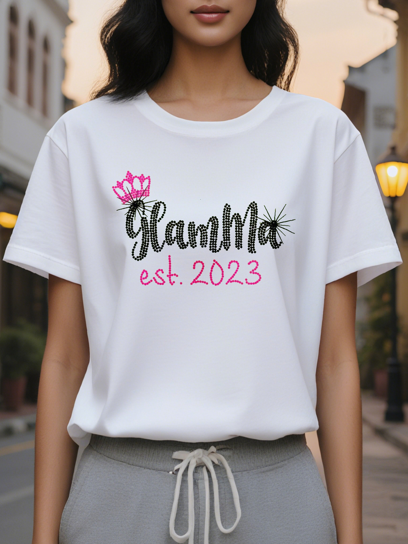 GLAMMA American Style Trendy Printed Round Neck Short Sleeve T-Shirt Women's Spring and Summer New Slim Fit Slimming