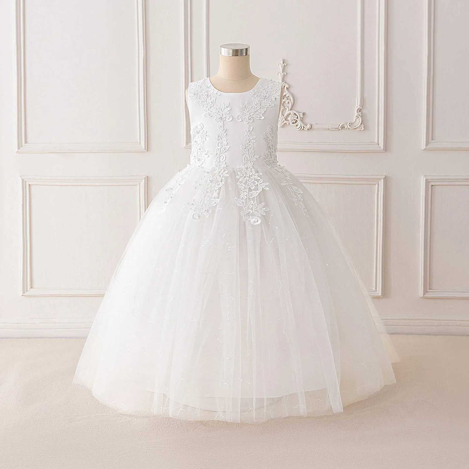 Fashion Flower Bridesmaid Girls Dress Elegant Bow Wedding Evening Princess Birthday Party Dress Graduation Baptism Kids Clothing Z250904