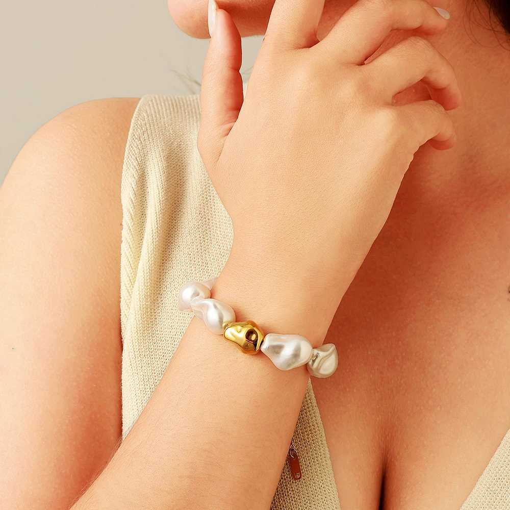 18k Gold Color Baroque Pearl NonOxidation Chunky Stud Bracelet Jewelry for Women Y250904