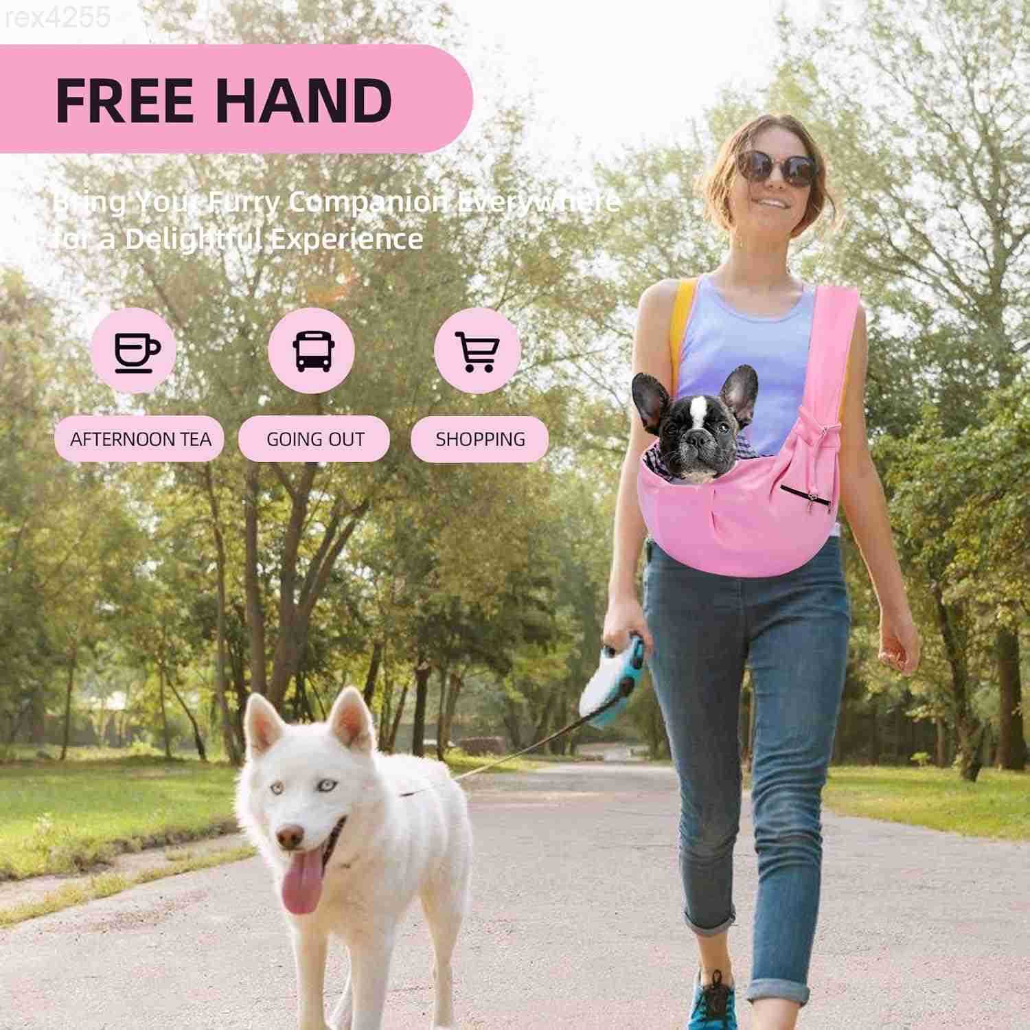 Dog Carrier Sling HandFree Dog Carriers for Small Dogs and Cats Puppy Sling Carrier with Zipper Purse Pocket Travel Safety Harness Puppy Essentials Pi