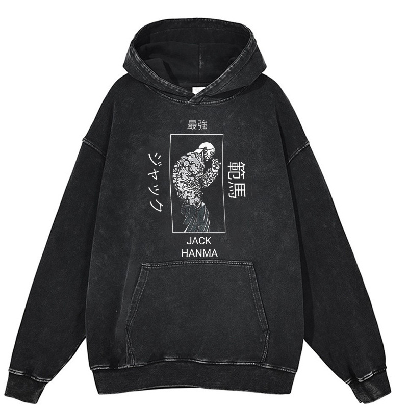 440g Heavyweight Washed Vintage Jack Hanma Anime Street Retro Cotton Hoodie - TT8342