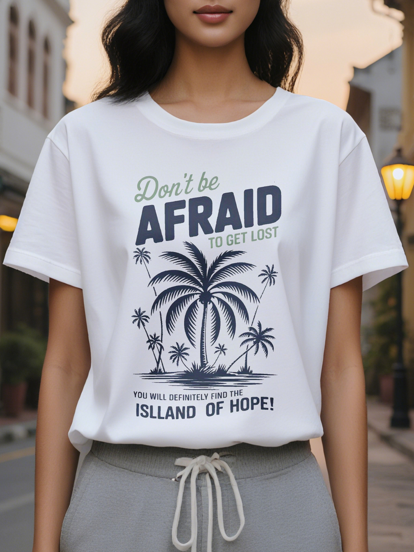 Women's Inspirational Tropical Style T-Shirt Don't Be Afraid to Get Lost in the Travel Top Light Short Sleeved