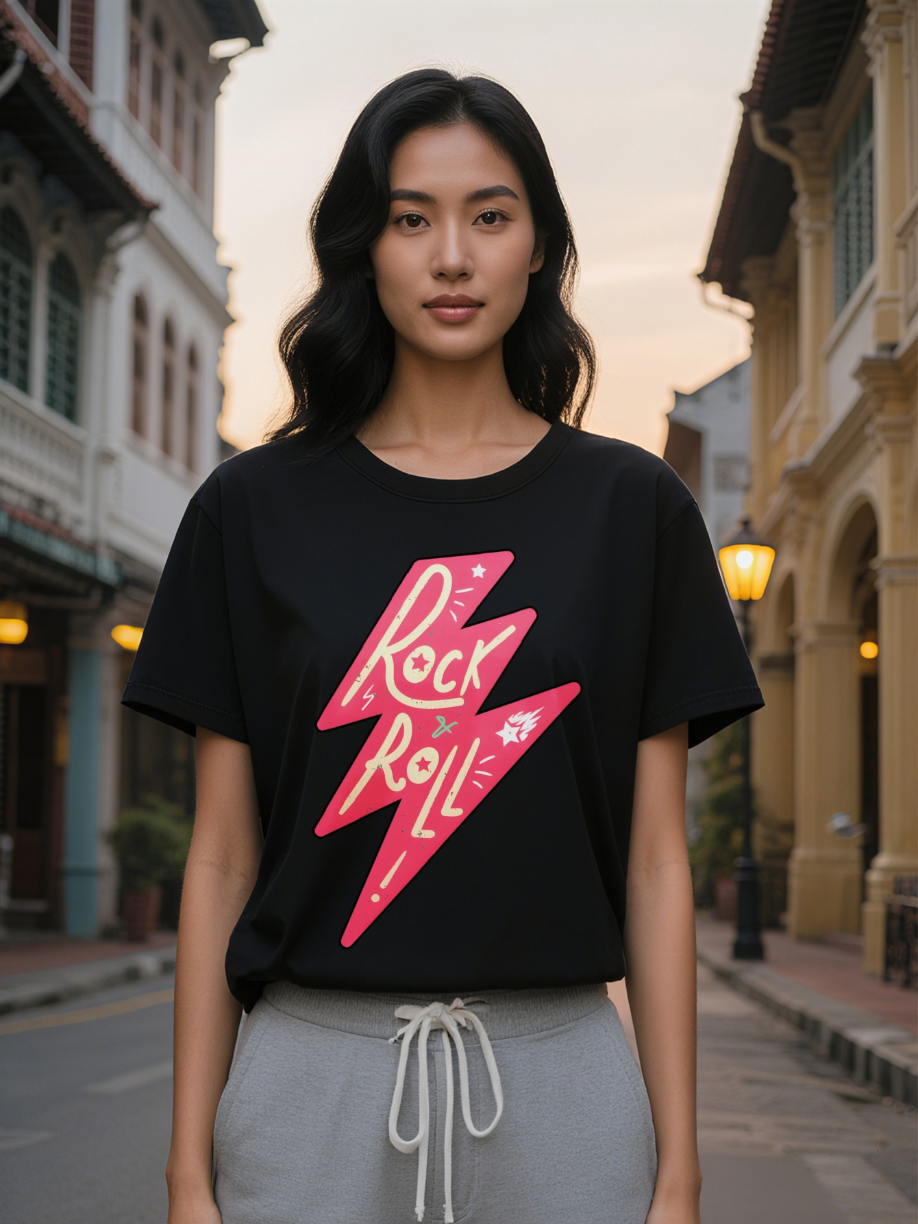 ladys Casual Crew Neck T-Shirt Vintage Band Print Summer Knit Top Regular Fit Slight Stretch pure cotton Ideal