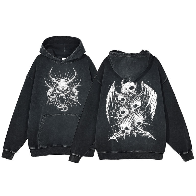 Anime Hoodie for Men: Harajuku Hip-Hop Washed Hoodie with Skull Print Y2K Style for Women: Casual Gothic Vintage - VT2739