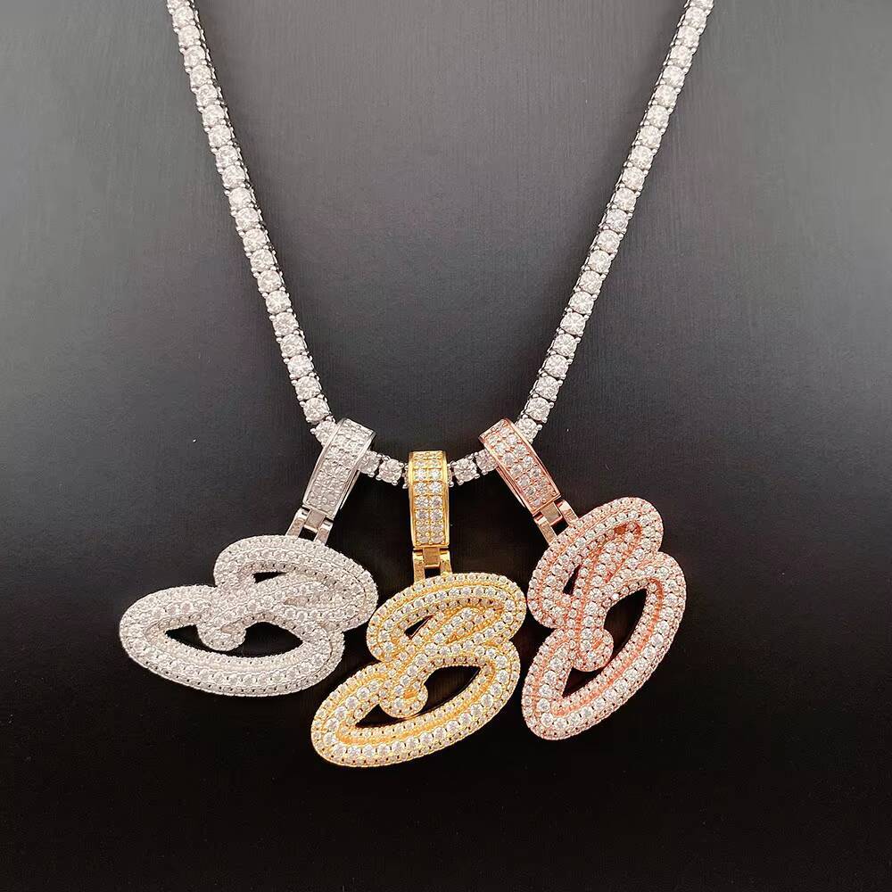 Multiletter Necklace Hip Hop Oxidized Hao Stone Sterling Silver Ice Crystal Necklace