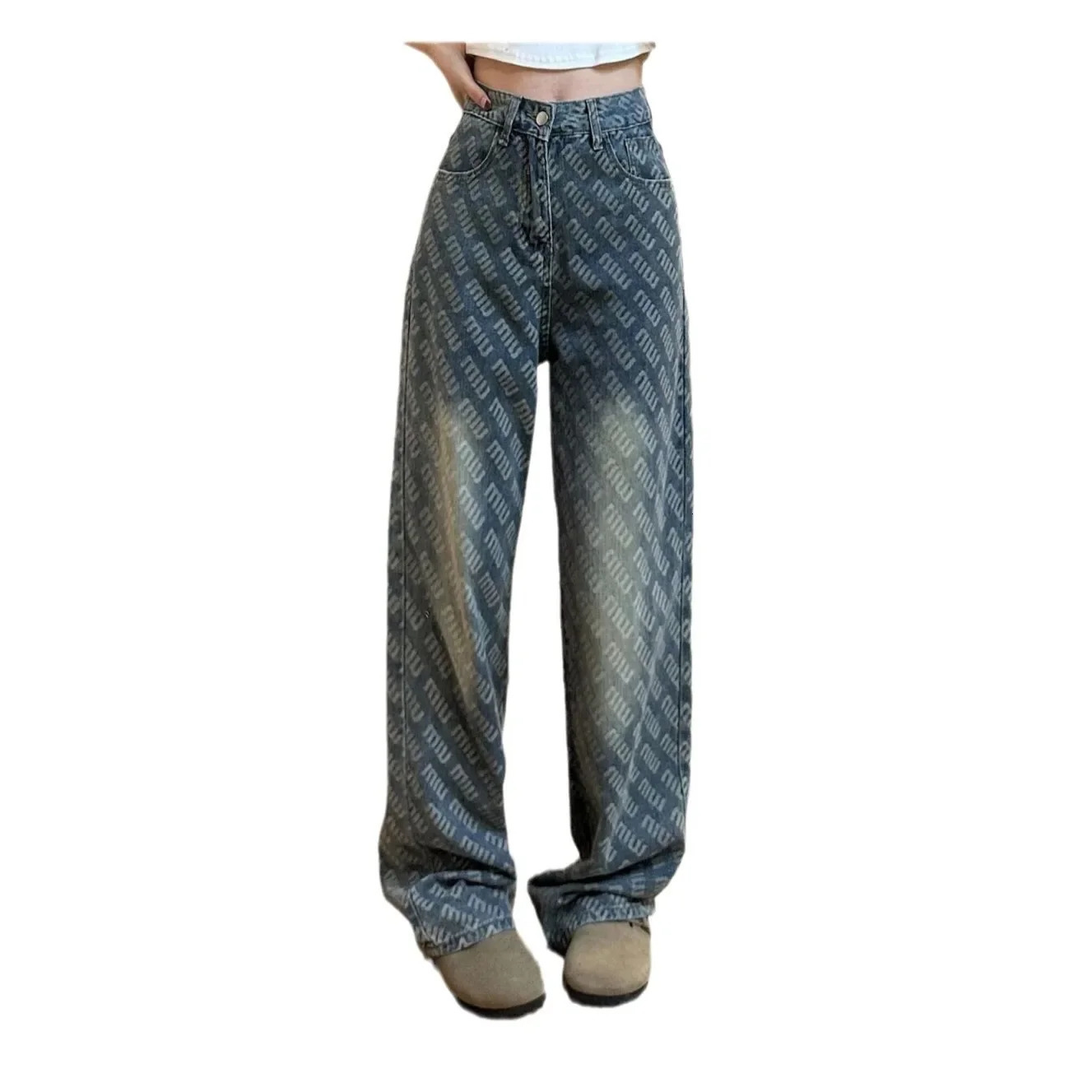 Fashion Slimming StraightLeg Long Jeans For Women HighWaisted LooseFit Denim Trousers Trendy Letter Print n 250823