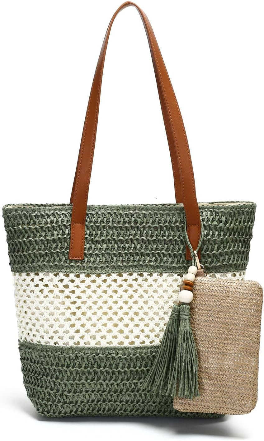 Beach Straw Bags for Women Summer Travel Bag Woven Straw Purse Handmade Clutch Beach Tote Bag Shoulder Handbags M250904