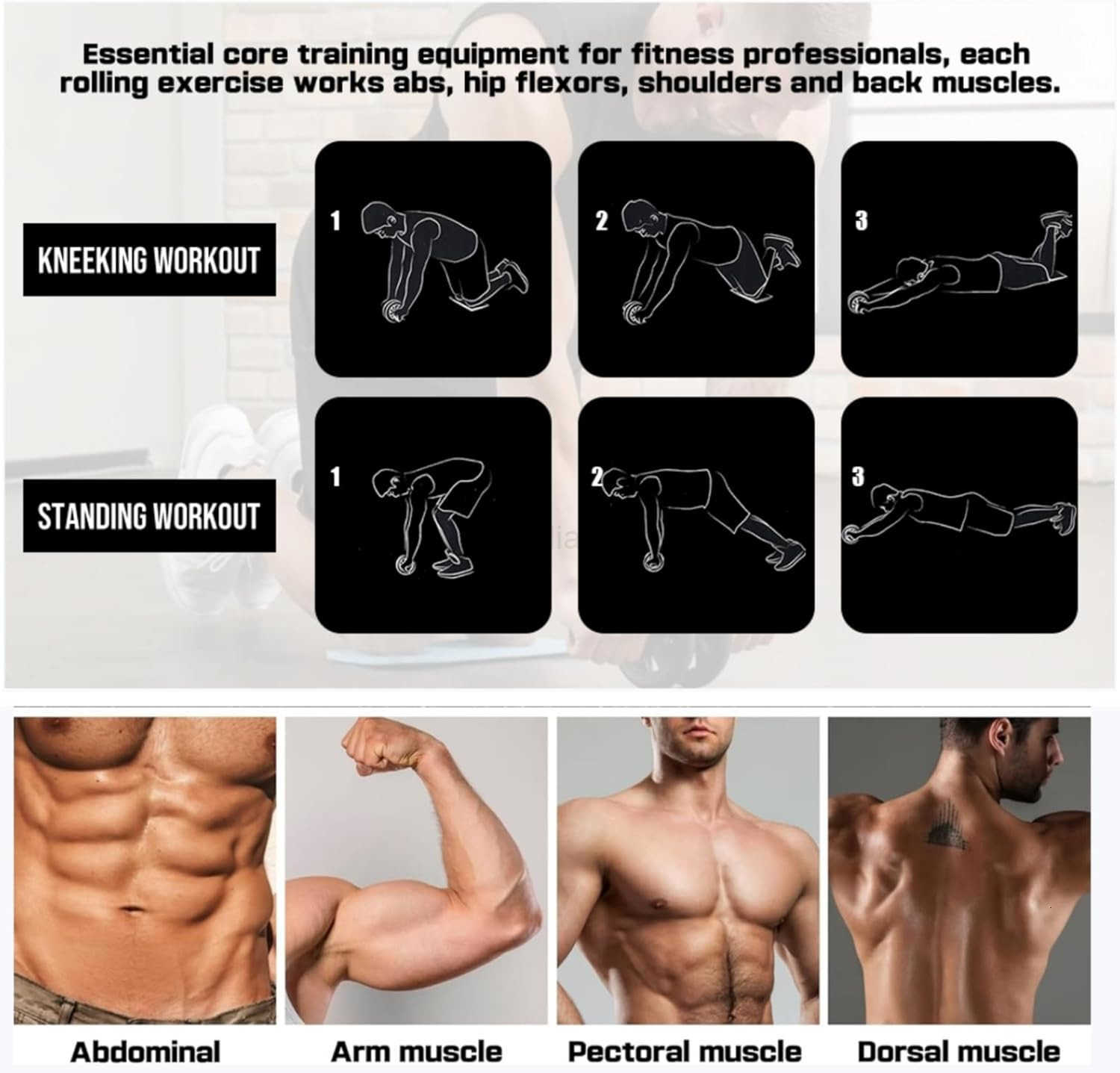 Ab Roller Wheel and Knee Mat Abs Workout Equipment for Abdominal Core Strength Training Home Gym Fitness Exercise Wheels for Women Men Abdominal Wheel