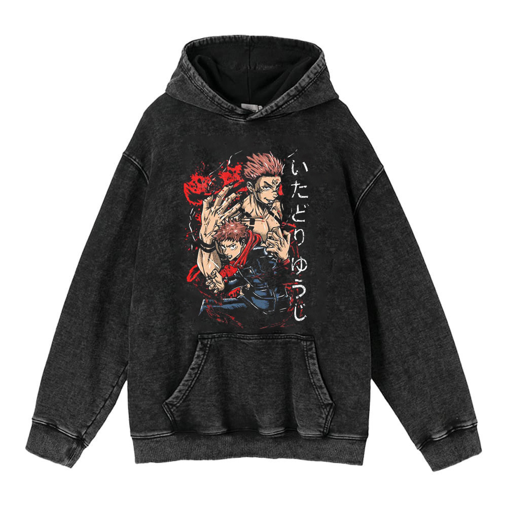 440g Heavyweight Washed Vintage Finish Gojo Satoru Jujutsu Kaisen Anime Street Retro Cotton Hoodie - TT8260