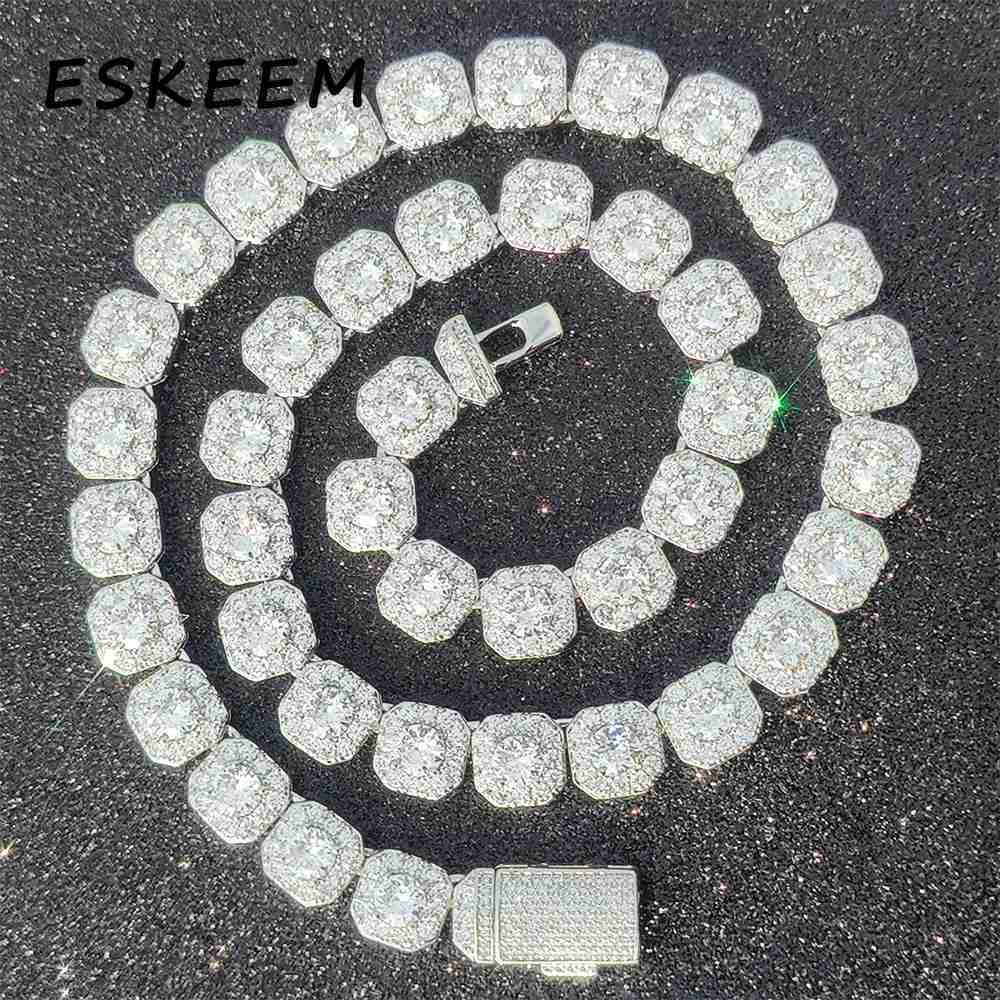 Eskeen Unisex Hip Hop Style Tennis Chain Necklace Iced Out VVS Moissanite 925 Silver Gold Plated Fine Jewelry